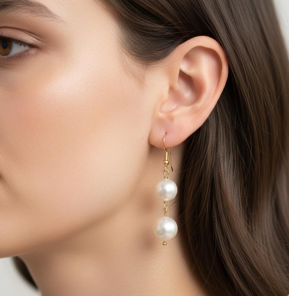 Chic White Pearl Dangle Earrings – Handcrafted Jewelry