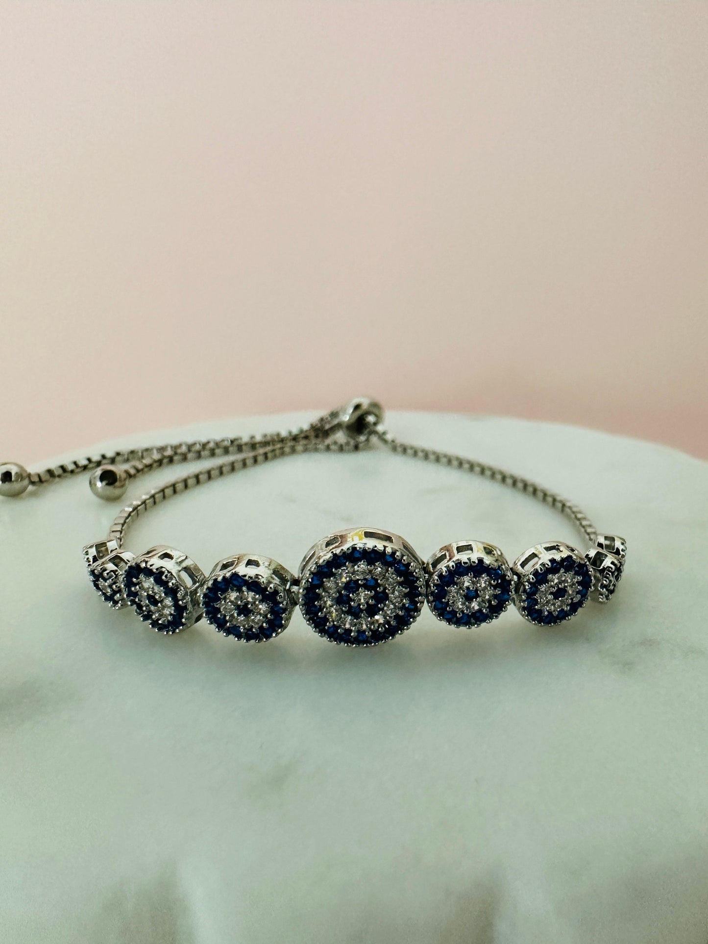 Handmade Evil Eye Bracelet: 925 Sterling Silver Zircon Beaded Charm