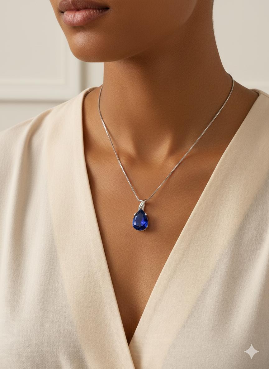 Gold Vermeil Sapphire Teardrop Necklace - September Birthstone Pendant - Dainty Jewelry Gift for Her-