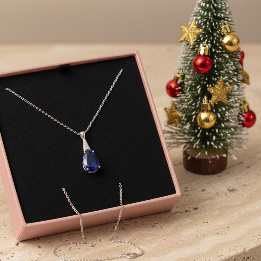 Sapphire Necklace in Sterling Silver- September Birthstone Jewelry