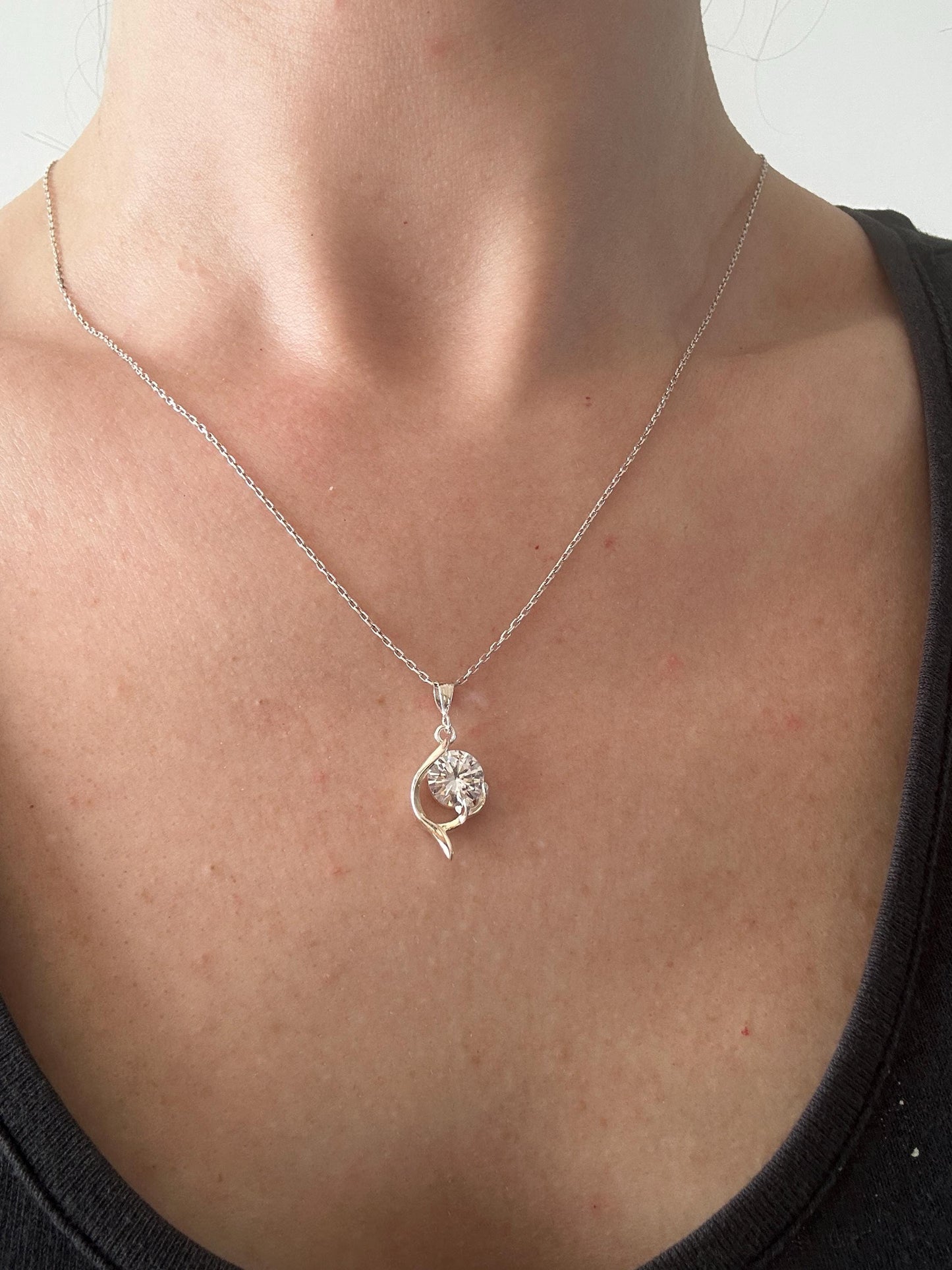 Dainty Floral Necklace Set in Sterling Silver - April Birthstone -Gift For Her