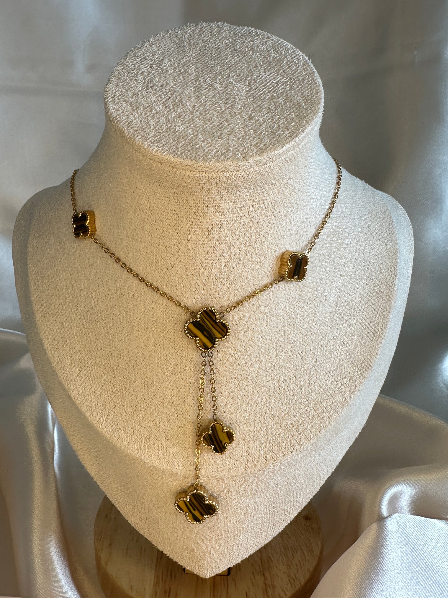 Four Leaf Clover Necklace Brown
