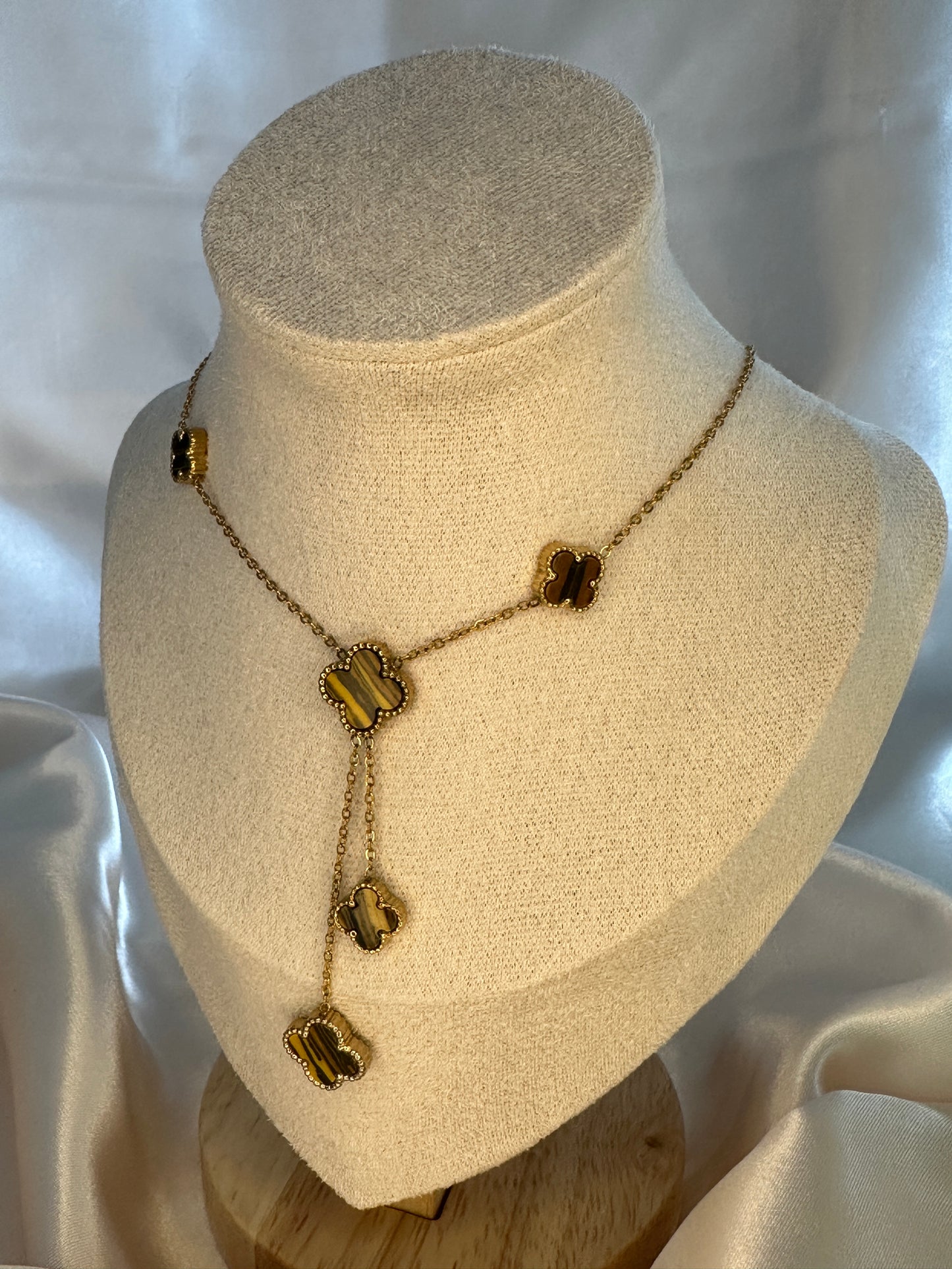 Four Leaf Clover Necklace Brown