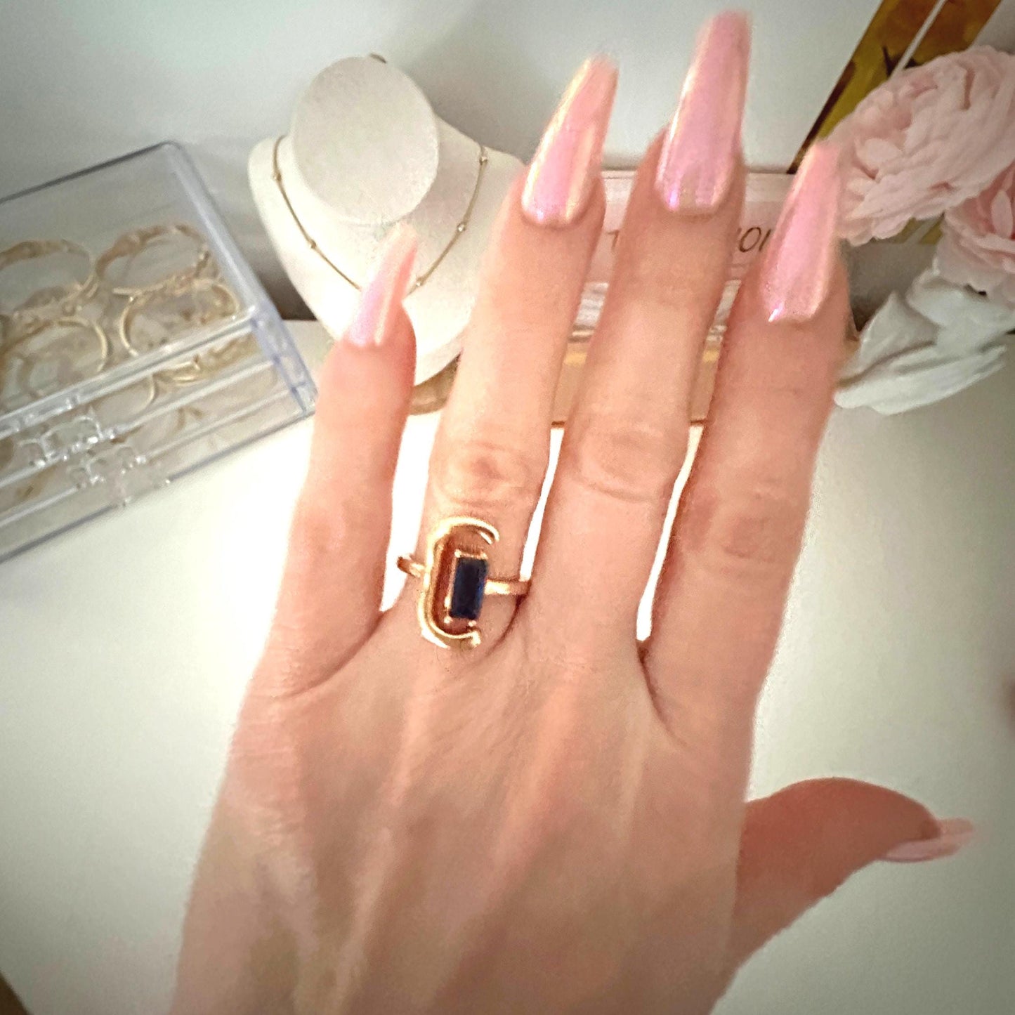 Sapphire Adjustable Gold Ring - Valentine's Day Gift for Her