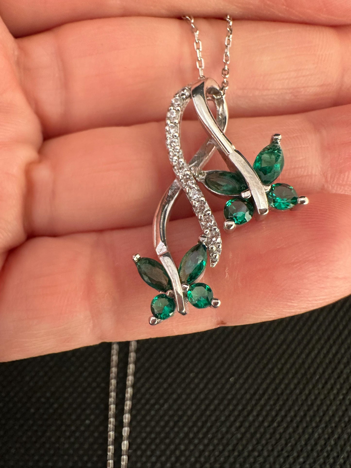 Emerald Butterfly Pendant Necklace - Eco-Friendly Sterling Silver Jewelry