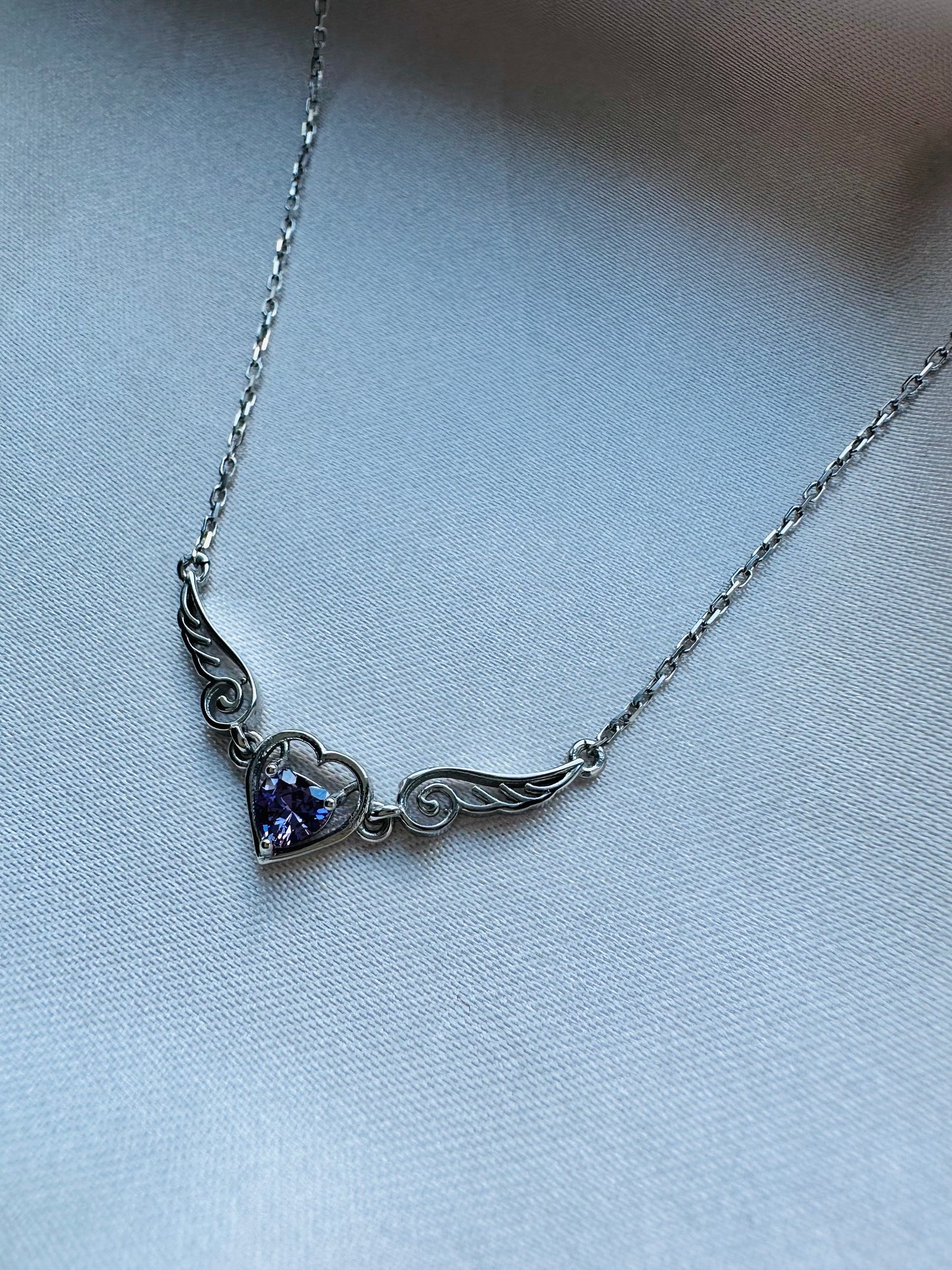 Amy Amethyst Angel Wing Heart Necklace