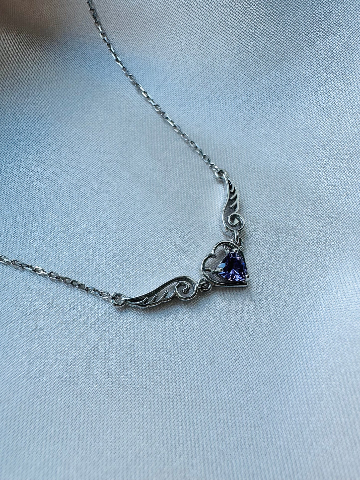 Amy Amethyst Angel Wing Heart Necklace