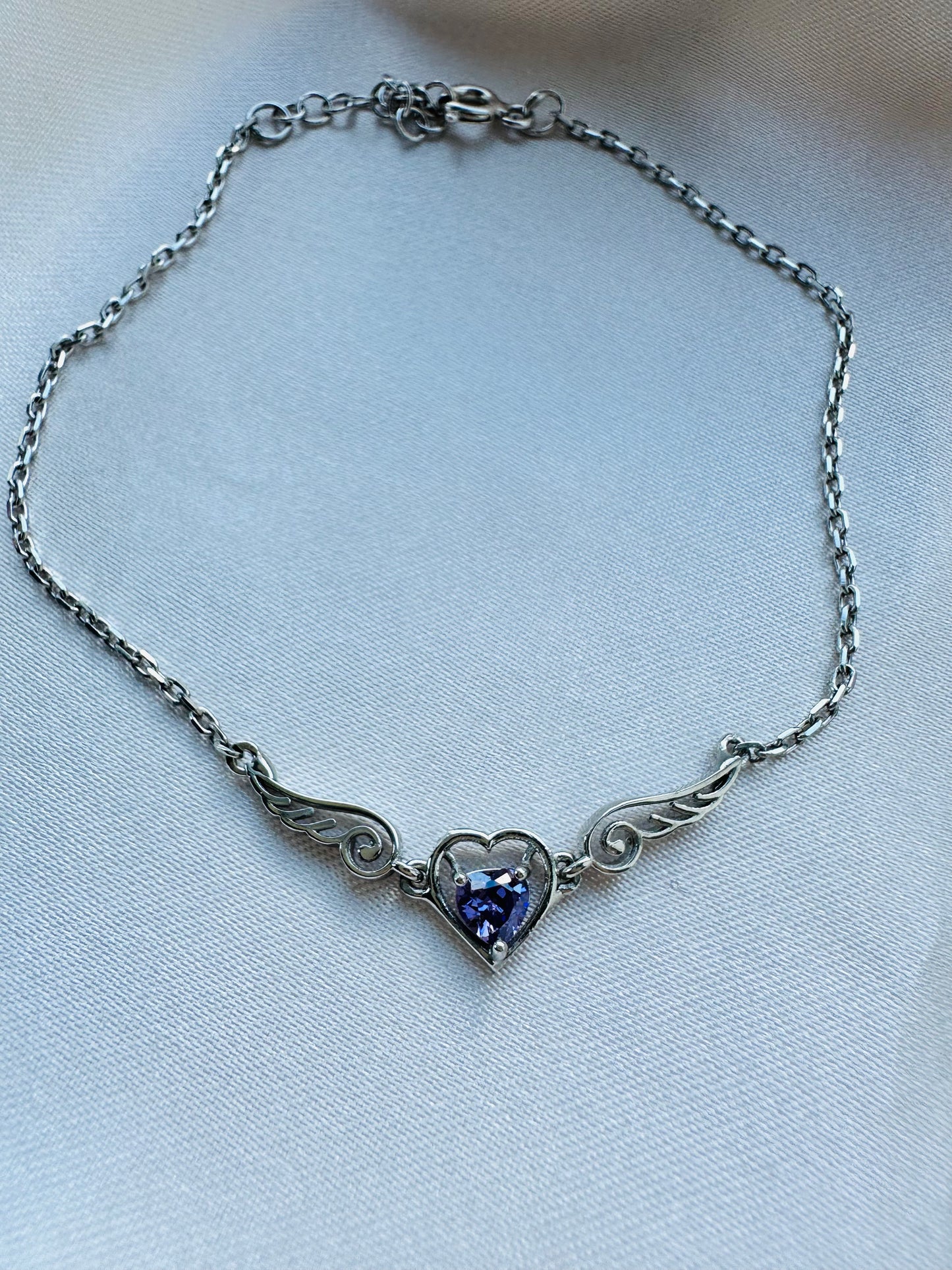 Amy Amethyst Angel Wing Heart Necklace