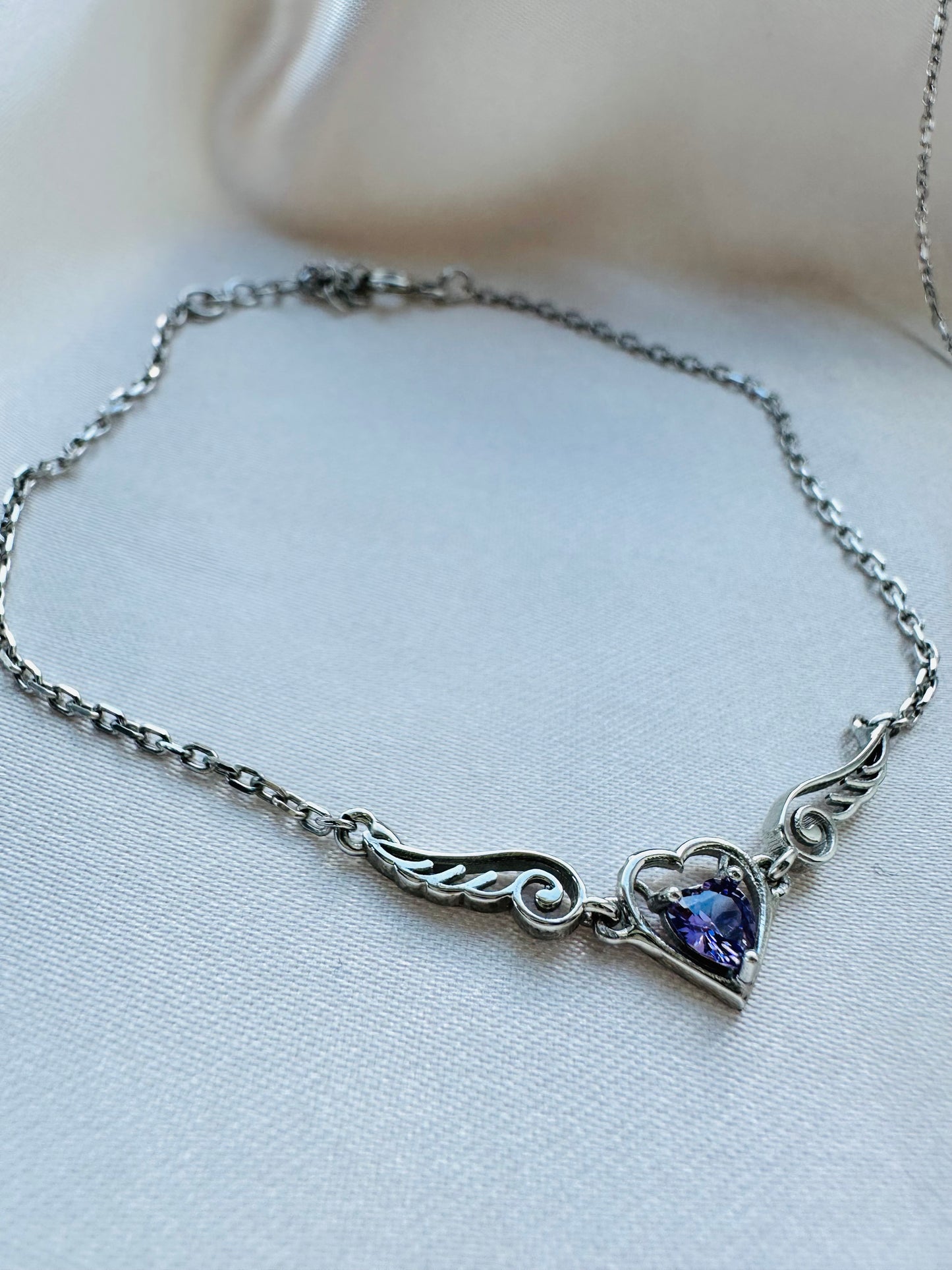 Amy Amethyst Angel Wing Heart Necklace