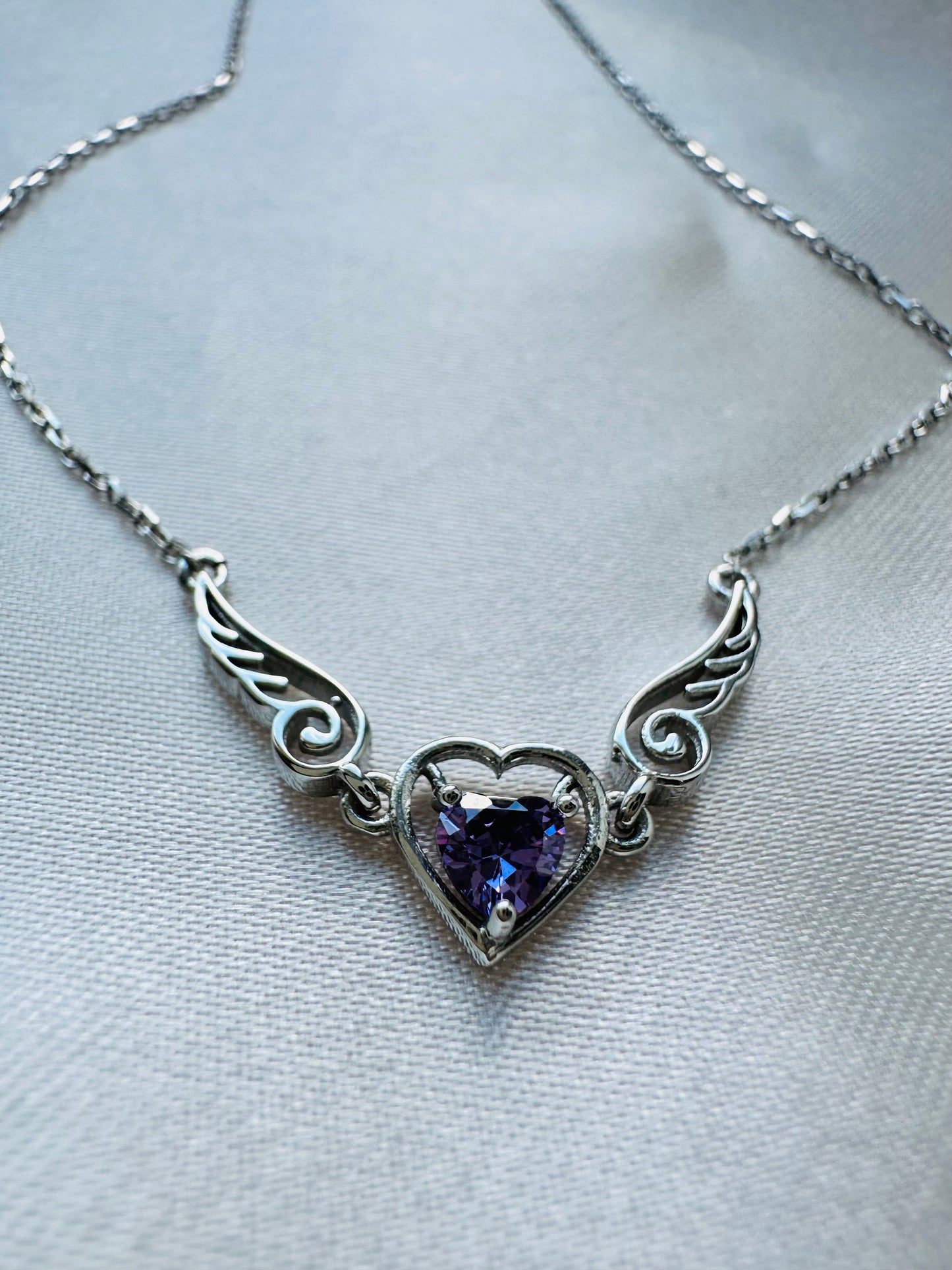 Amy Amethyst Angel Wing Heart Necklace