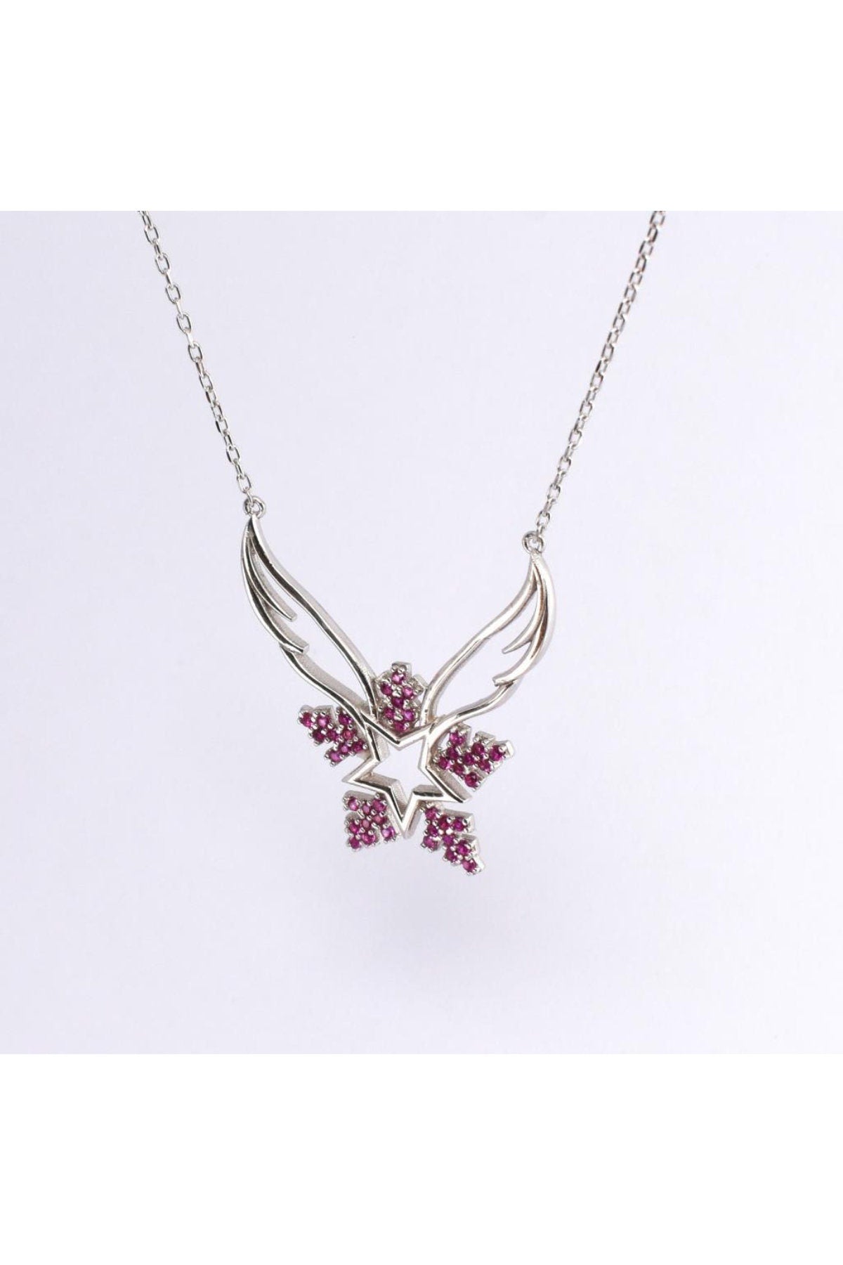 Pink Stone Angel Wing & Snowflake Necklace