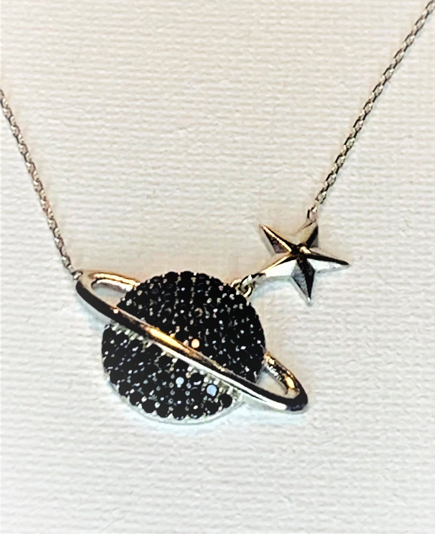 Black Stone Silver Planet Necklace