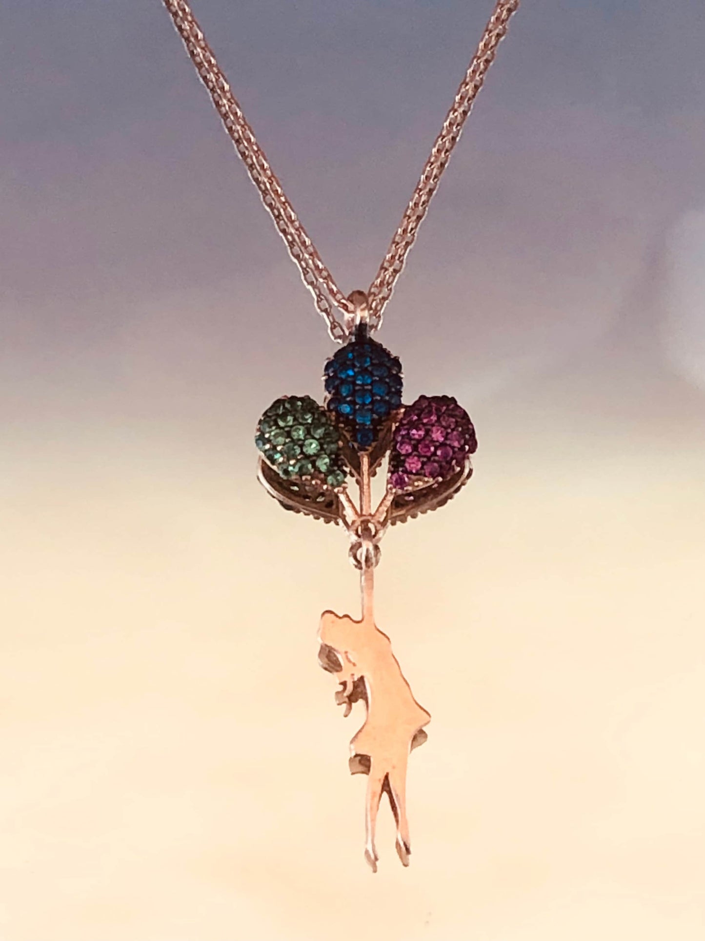 Girl Flying with Balloons Necklace
