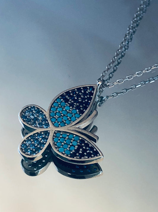 Blue Butterfly Silver Necklace