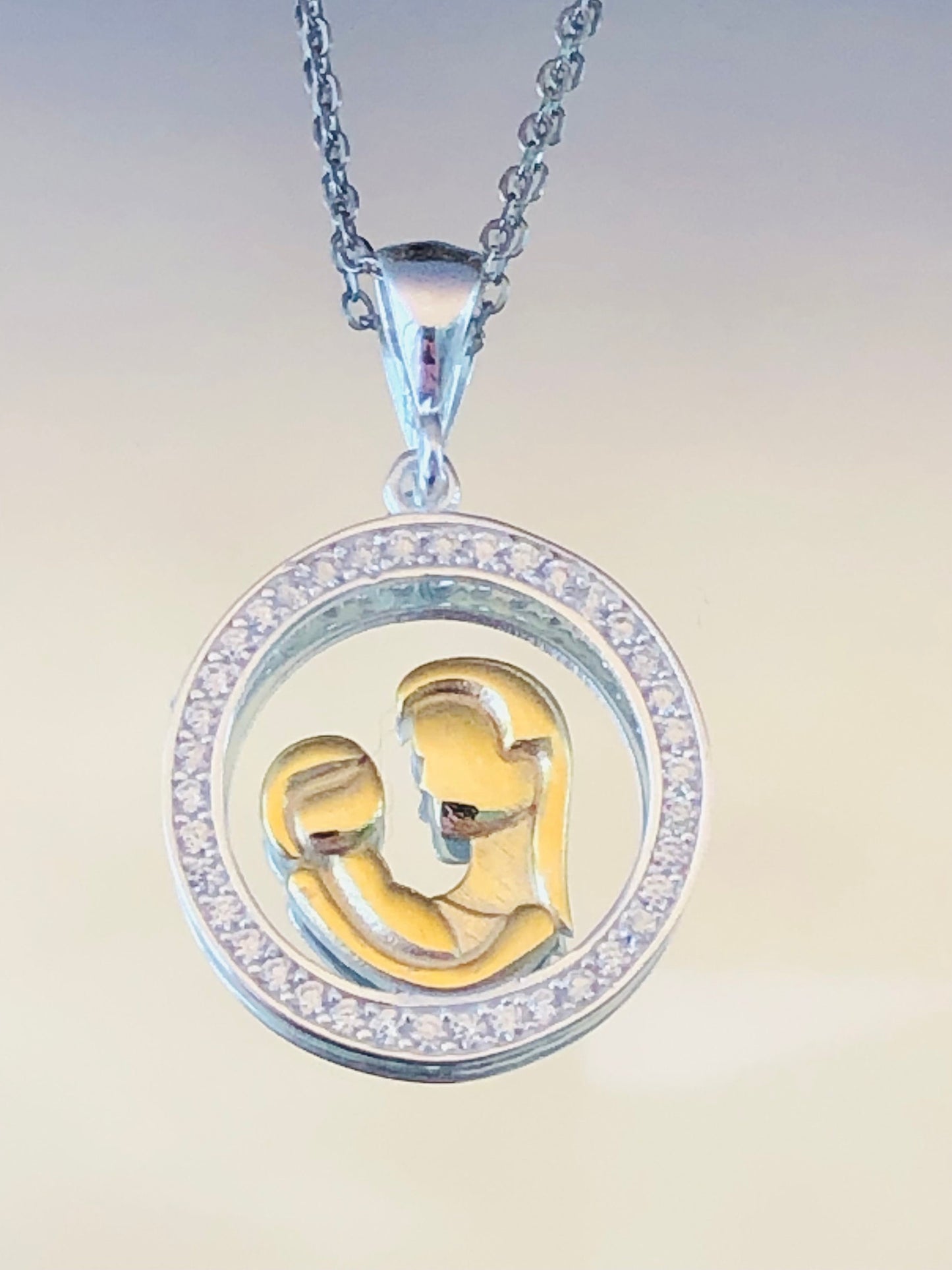 Mom and Baby Silver Necklace