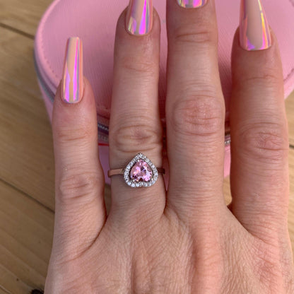 Sterling Silver Heart Ring with Pink Tourmaline - Birthstone Jewelry