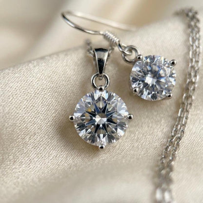 Cubic Zirconia Solitaire Necklace with Matching Sterling Silver Earrings Set