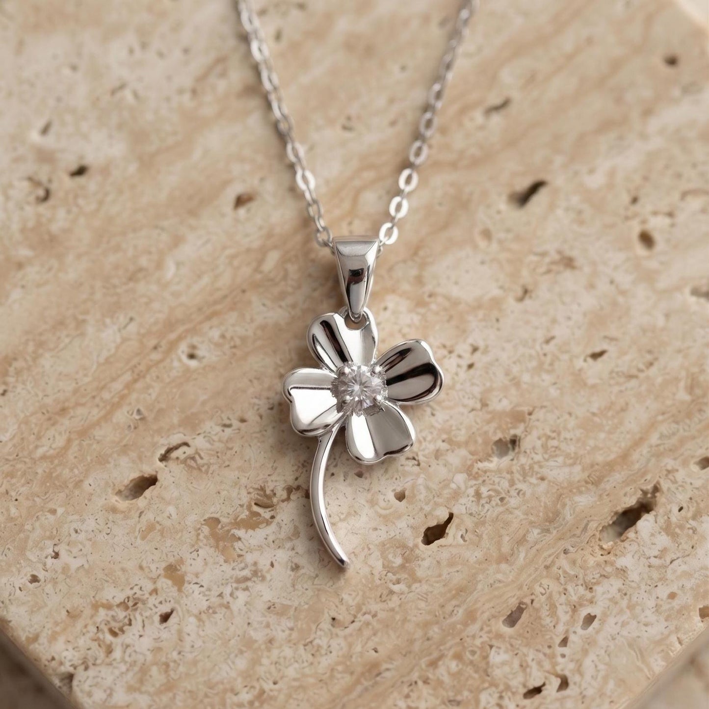 Sterling Silver Clover Pendant Necklace - Floral Charm Jewelry
