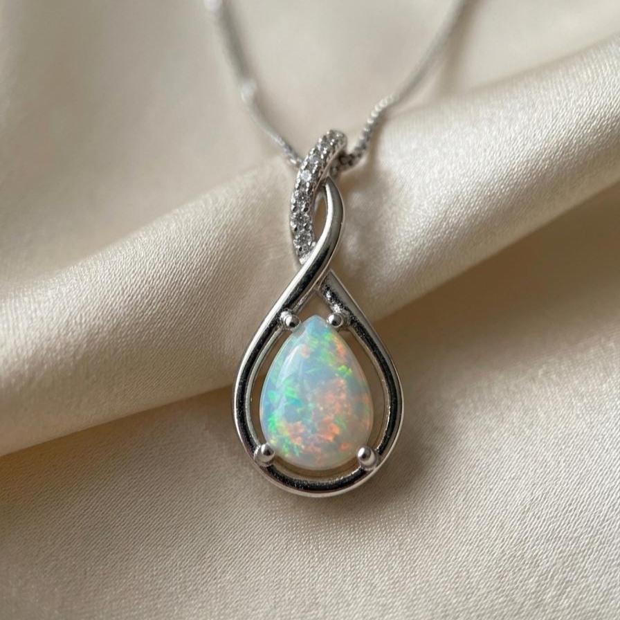Opal Infinity Necklace - October Birthstone Pendant - Gift For Her