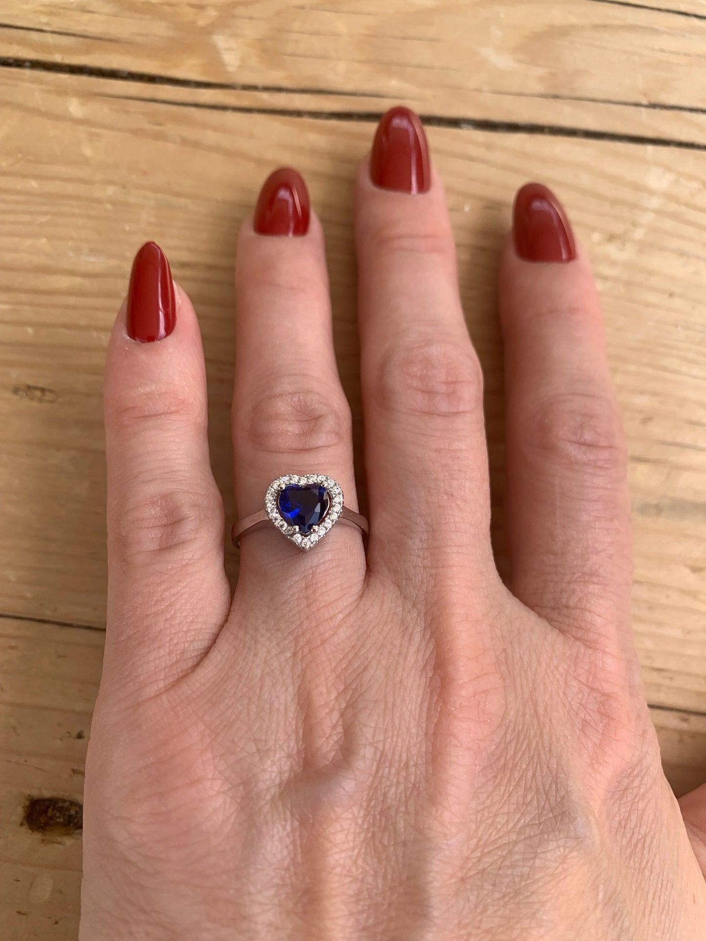Sterling Silver Adjustable Sapphire Heart Ring -
