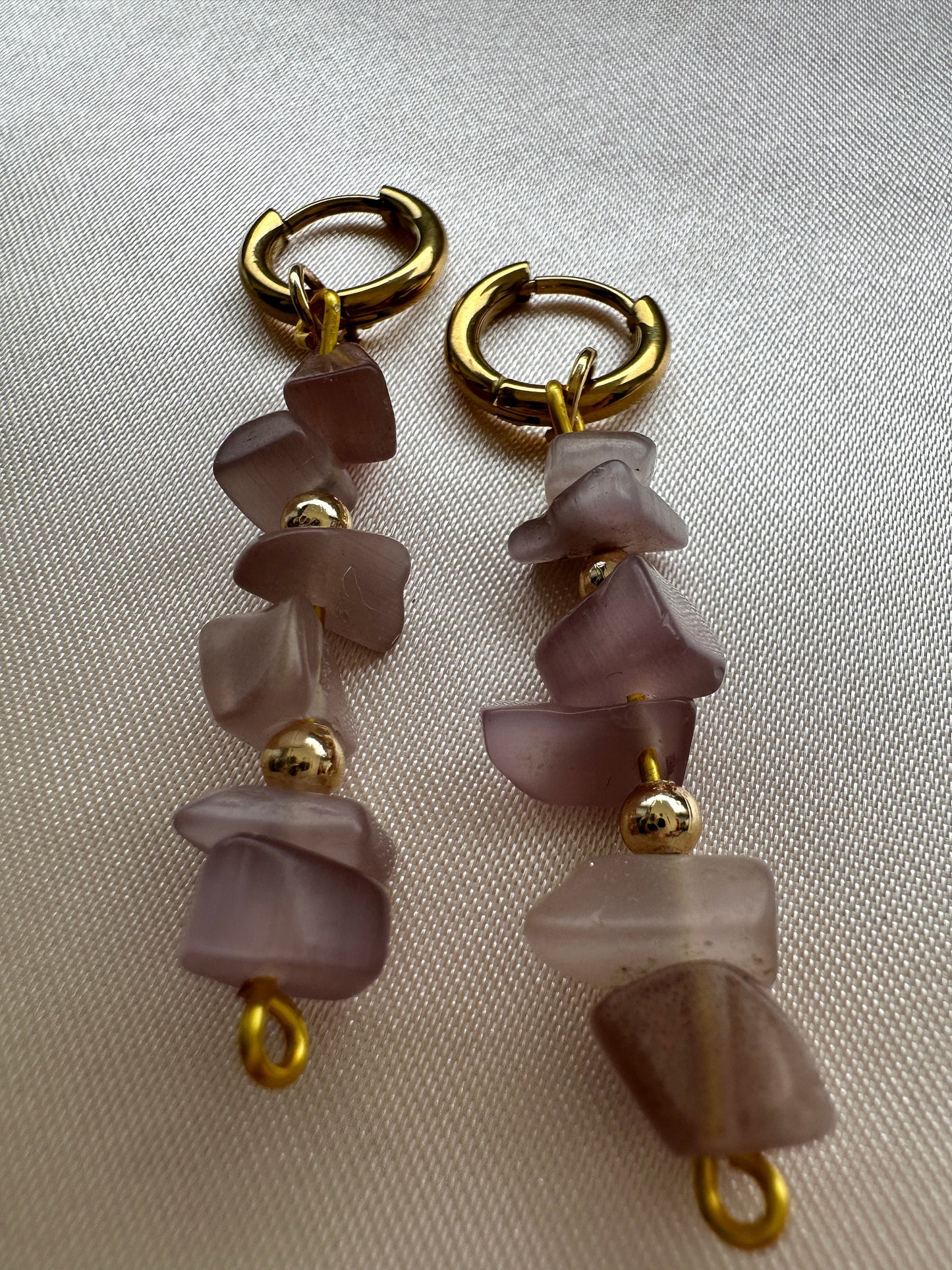 Morganite Gemstone Earrings: Gold Hoops