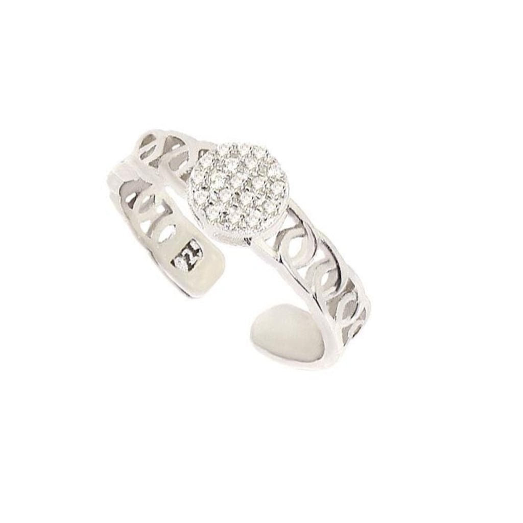 Handmade Sterling Silver Chain Ring: Adjustable Pave Ring