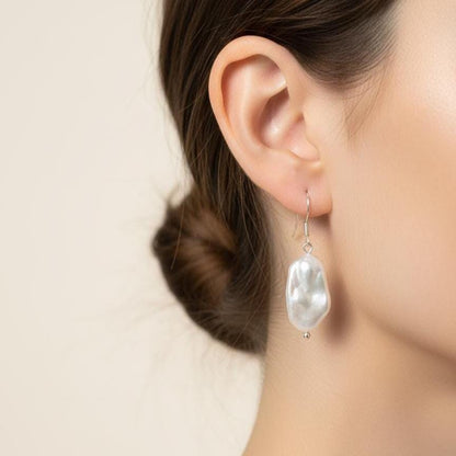 Handcrafted Sterling Silver Baroque Pearl Necklace & Earrings Set
