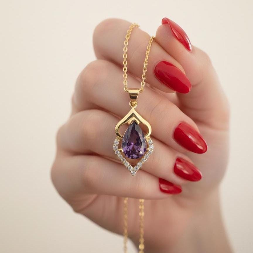 Gold Vermeil Amethyst Pendant Necklace -February Birthstone -