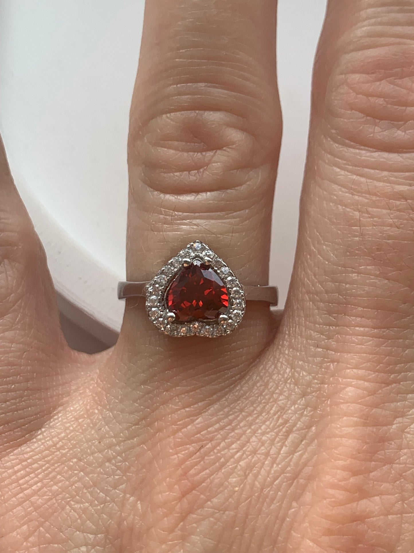 Sterling Silver Garnet Heart Ring - Handmade Adjustable Promise Ring for Christmas