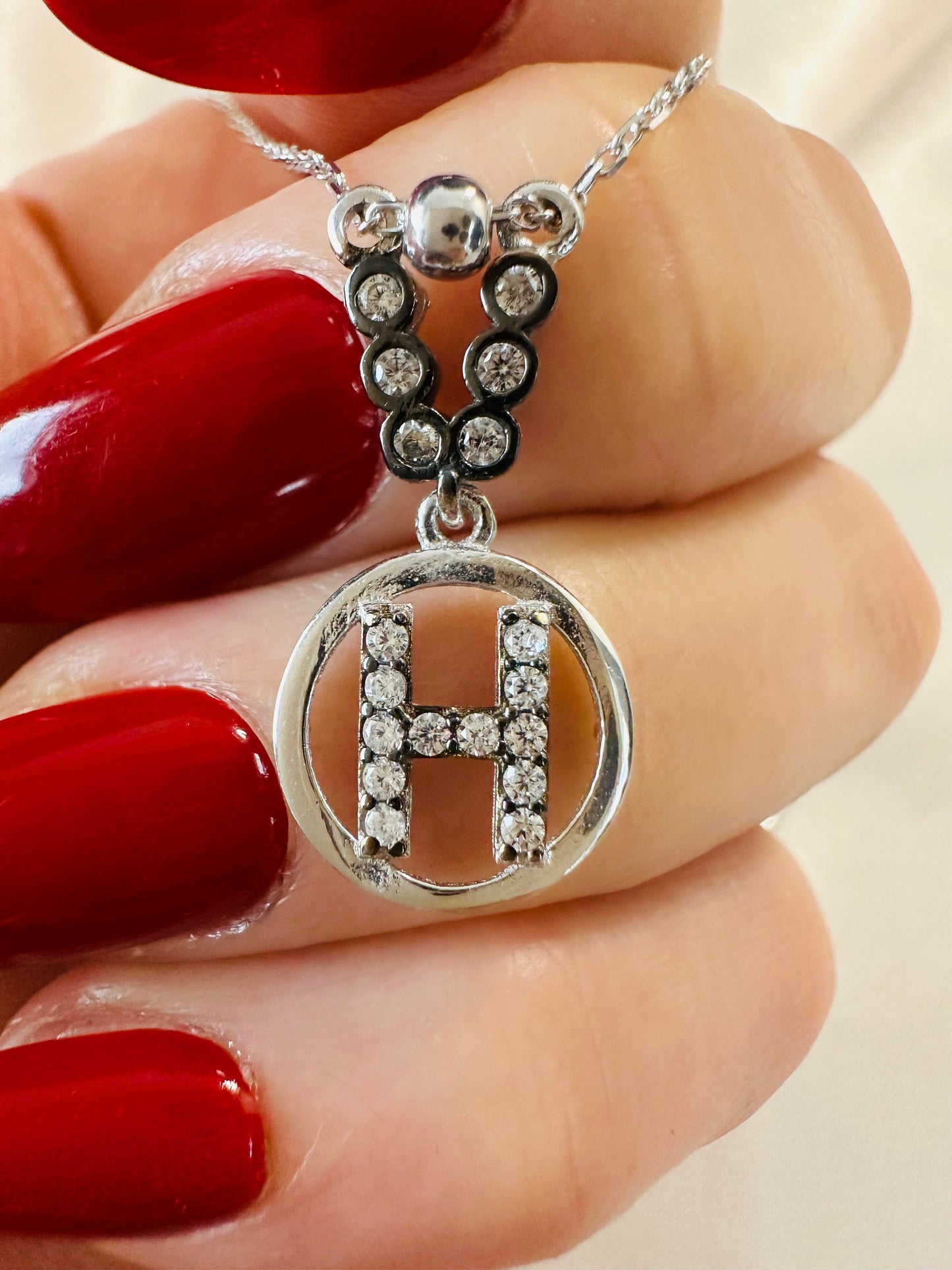 Personalized H Necklace - Sterling Silver with Zircon Letter Charm
