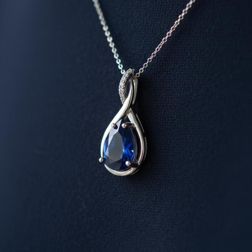 Royal Blue Sapphire Infinity Necklace -September Birthstone Pendant-925 Sterling Silver