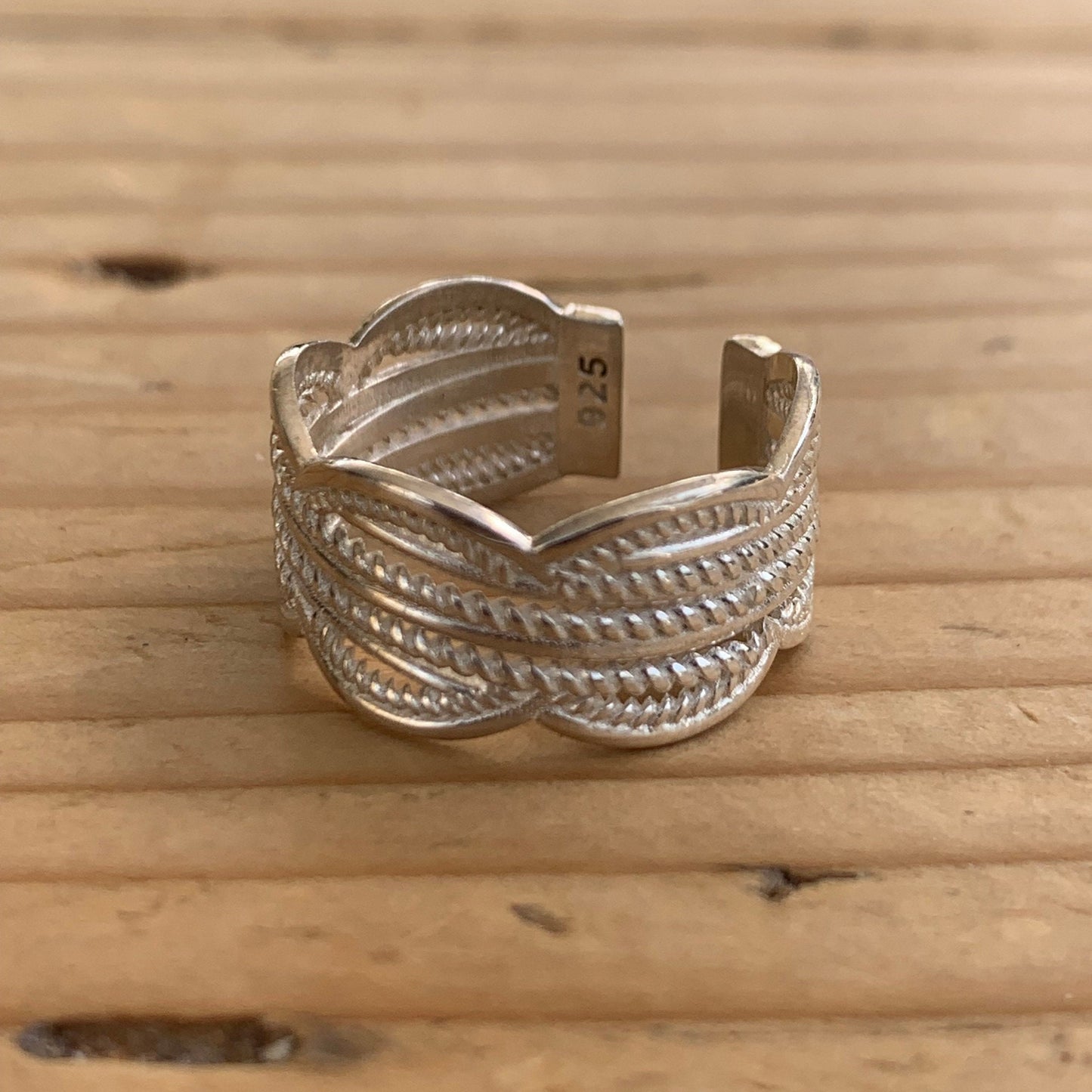 Handmade Chunky Sterling Silver Boho Ring - Adjustable Size 6-8