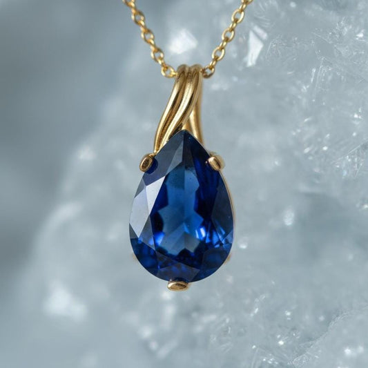 Gold Vermeil Sapphire Teardrop Necklace - September Birthstone Pendant - Dainty Jewelry Gift for Her-