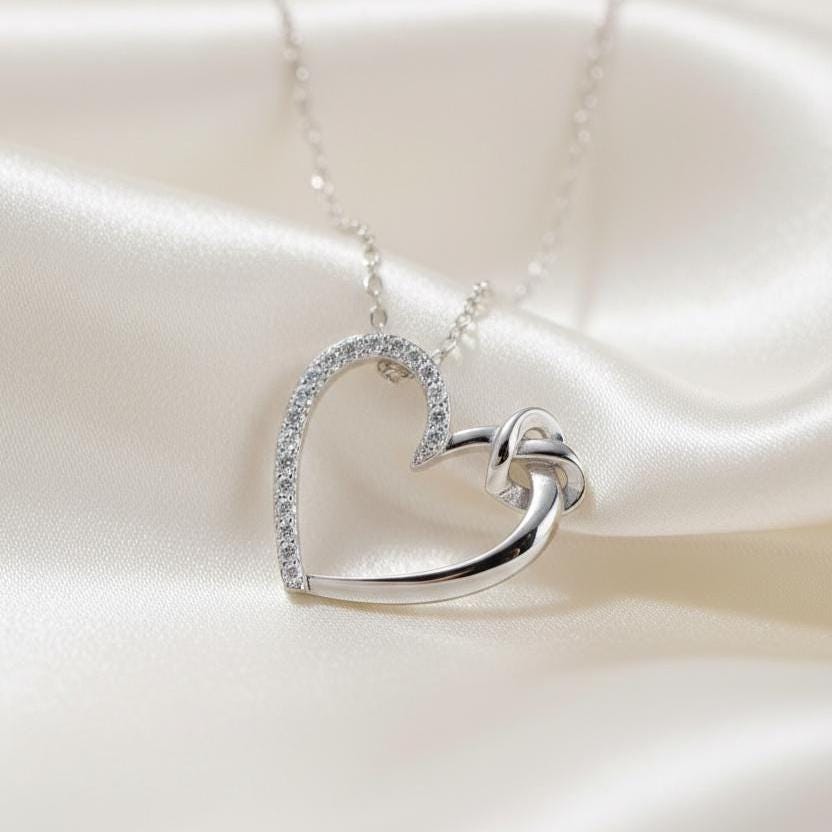 Double Heart Necklace - Sterling Silver with Zircon Gem