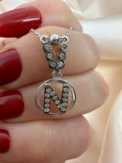 Custom Sterling Silver N Initial Necklace with Zircon Gem - Personalized Letter Jewelry