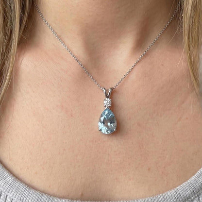 Aquamarine Minimalist Necklace - March Birthstone Pendant - Dainty Jewelry -925 Sterling Silver