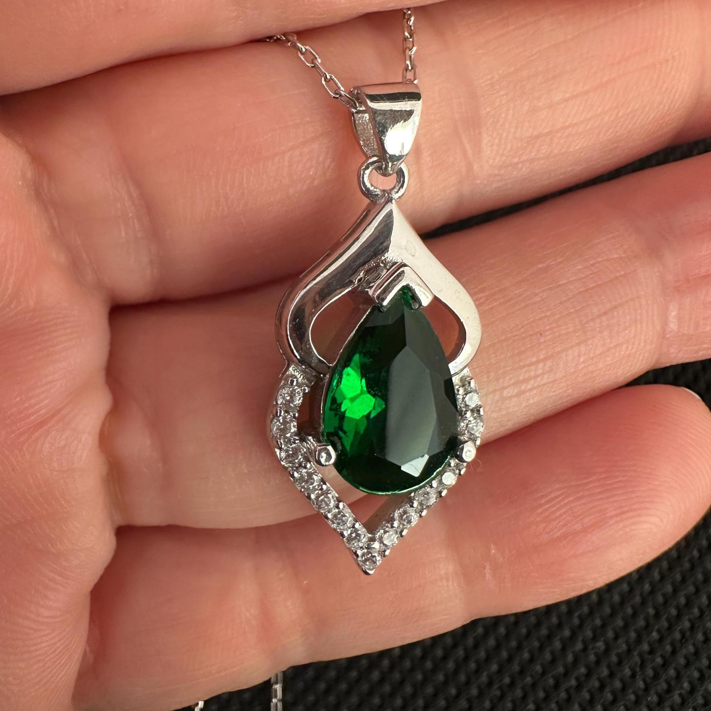 Handmade Emerald Teardrop Necklace - May Birthstone Jewelry - Valentine's Gift