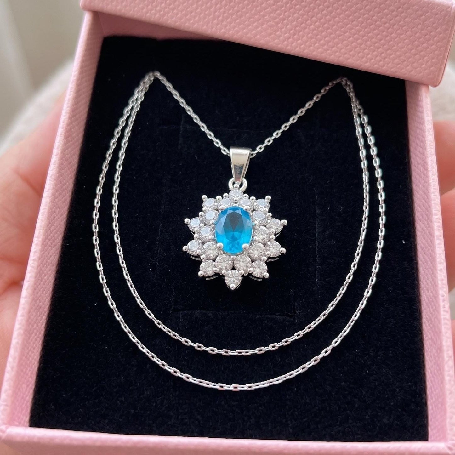 Dainty Blue Topaz Necklace in Sterling Silver– December Birthstone Floral Pendant - Gift For Her