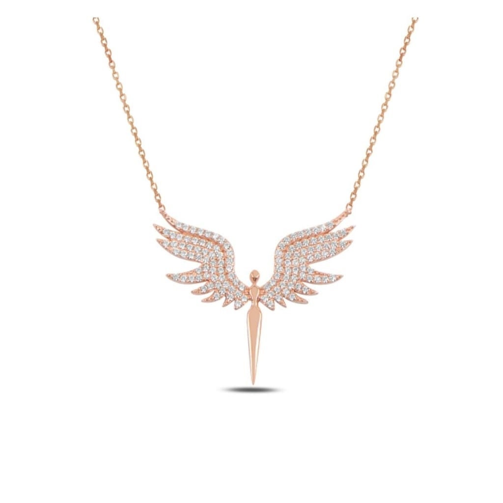 Archangel Wings Necklace in Rose Gold Vermeil - Sterling Silver St. Michael Charm