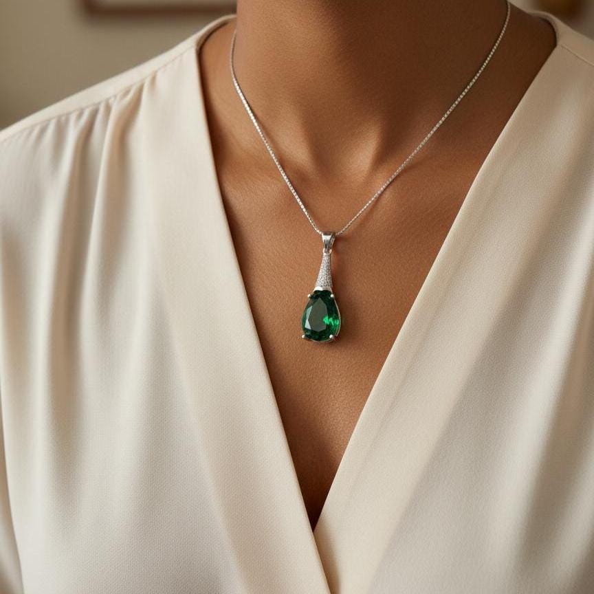 Emerald Necklace in Sterling Silver- May Birthstone Jewelry