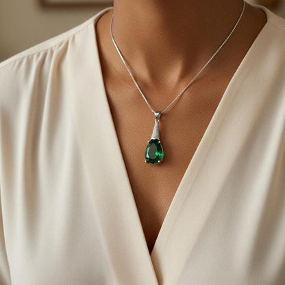 Emerald Necklace in Sterling Silver- May Birthstone Jewelry