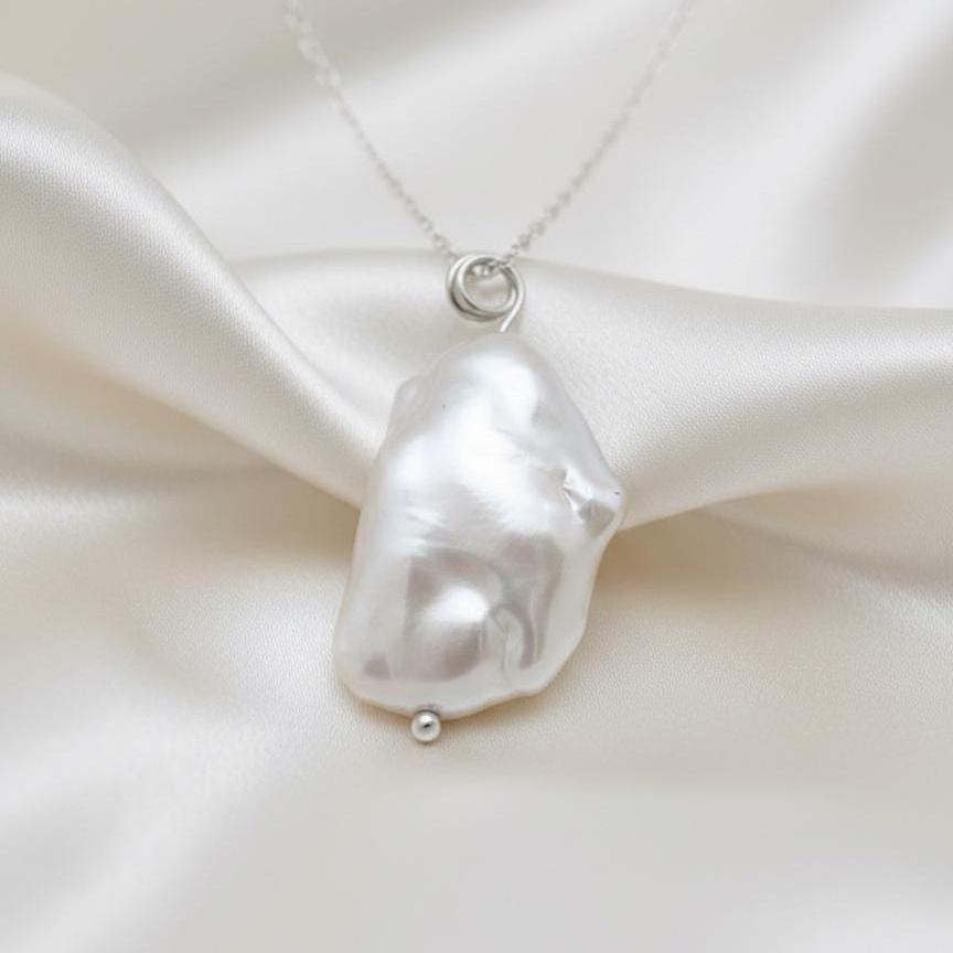 Handcrafted Sterling Silver Baroque Pearl Necklace & Earrings Set