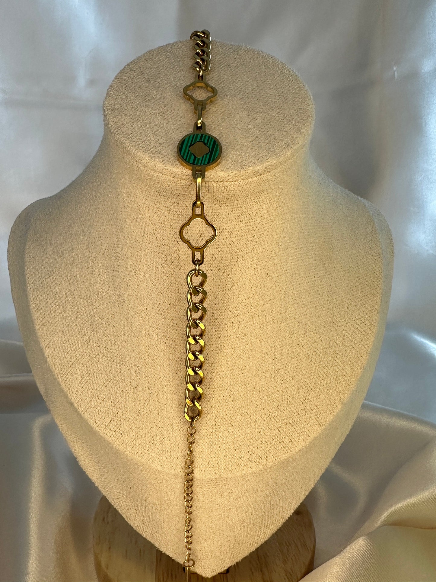 Gold Pearl Clover Charm Bracelet
