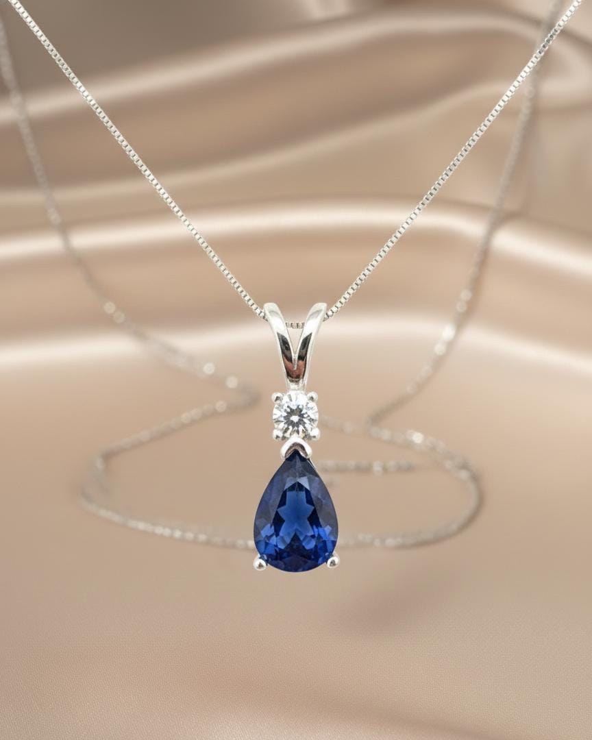 Sapphire Minimalist Necklace - September Birthstone Pendant - Dainty Jewelry -925 Sterling Silver