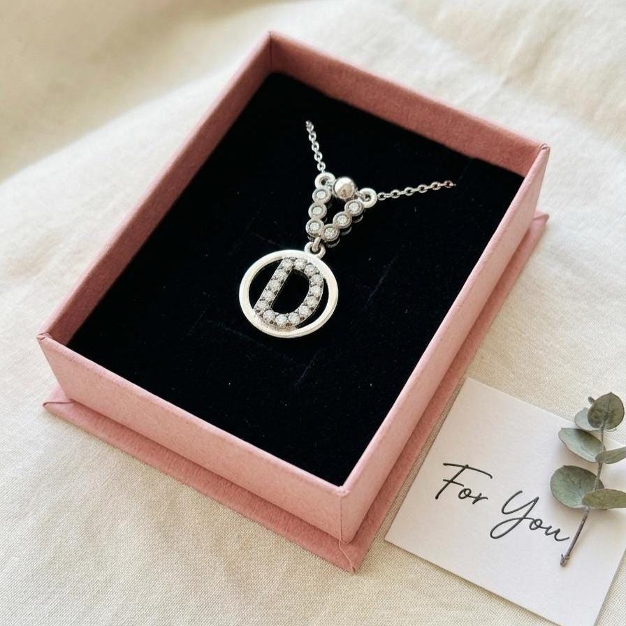 Personalized Sterling Silver D Necklace with Zircon Letters