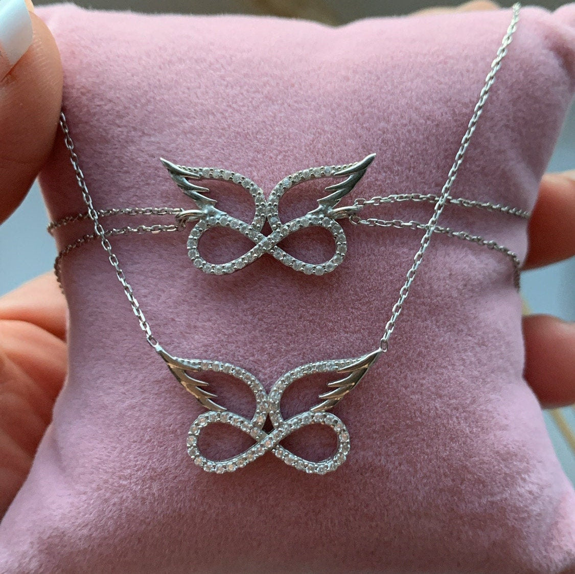 Angel Wing Infinity Necklace - Stunning Sterling Silver Eternity Pendant -