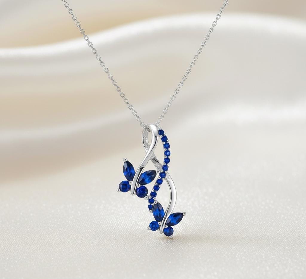 Sterling Silver Infinity Butterfly Sapphire Necklace - September Birthstone