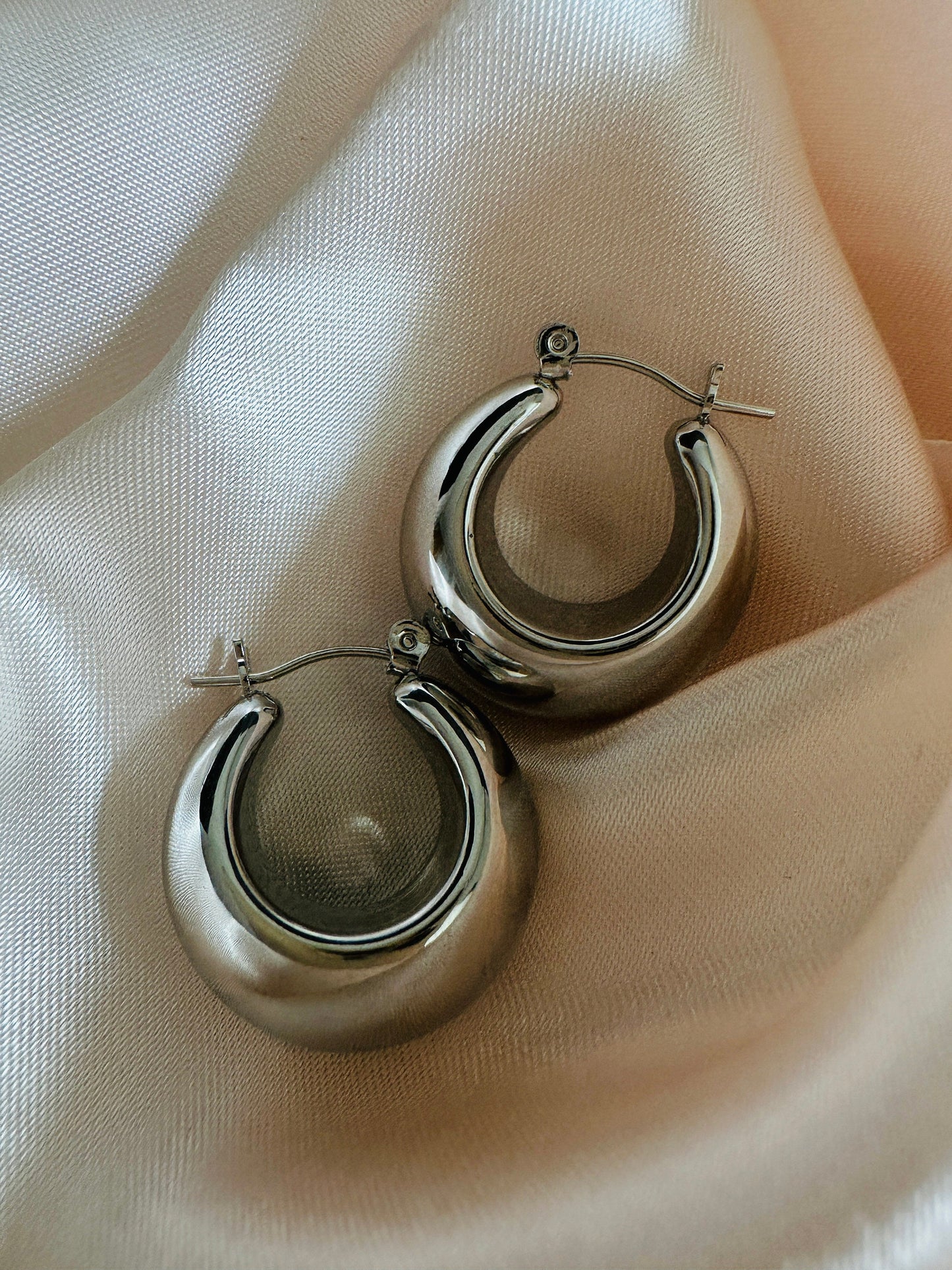Silver Thick Hoop Earrings: Upcycled Brass, 2.5cm