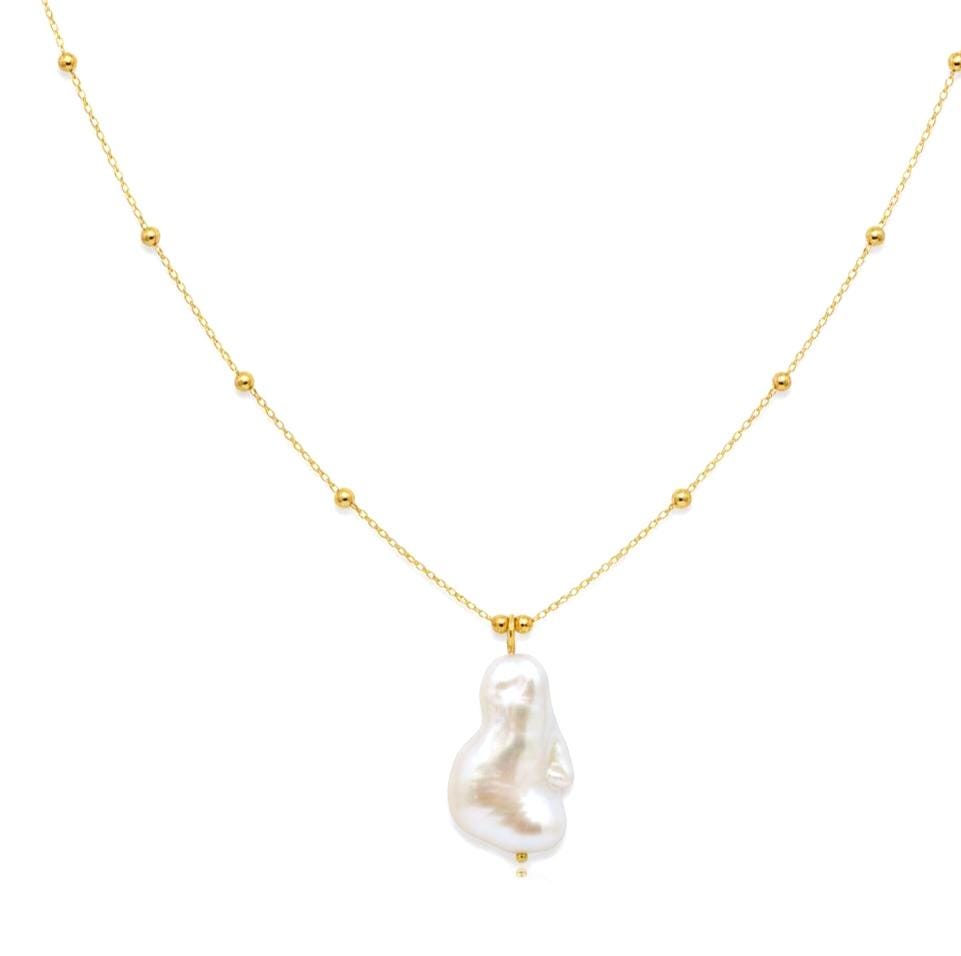 Gold Vermeil Baroque Keshi Pearl Necklace - Handmade Sterling Silver Jewelry