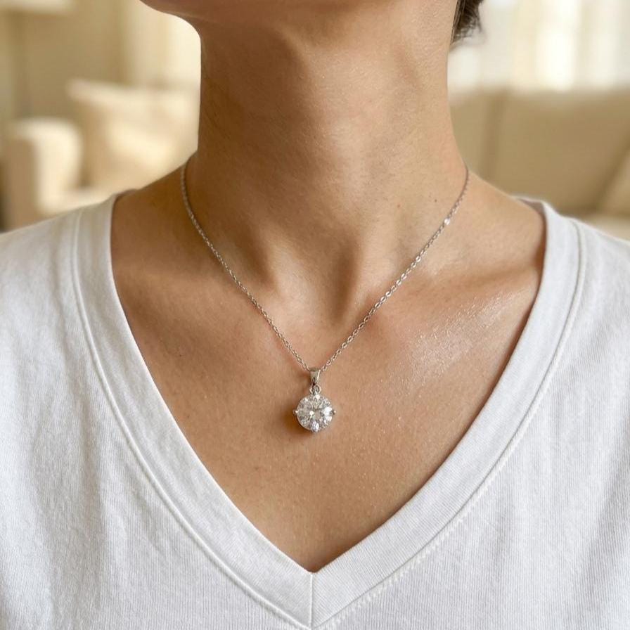 Sterling Silver Cubic Zirconia Solitaire Necklace & Earrings Set